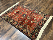 Antique Persian Farahan Sarouk Rug 3.6 x 5, Red, Floral, Traditional Rug, Fine 210 KPSI