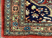 Persian Bidjar Rug 2.7 x 4, Red and Navy Blue, Small Persian Area Rug, Semi Antique
