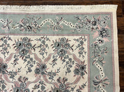 Belgium Power Loomed Rug 8x11, Ivory and Green, Wool Carpet, Floral