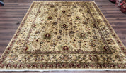 Indian Mahal Rug 8x10, Allover Floral Mahal Oriental Carpet 8 x 10, Handmade Hand Knotted Wool Rug, Indo Persian Area Rug, Tea-Washed Tan