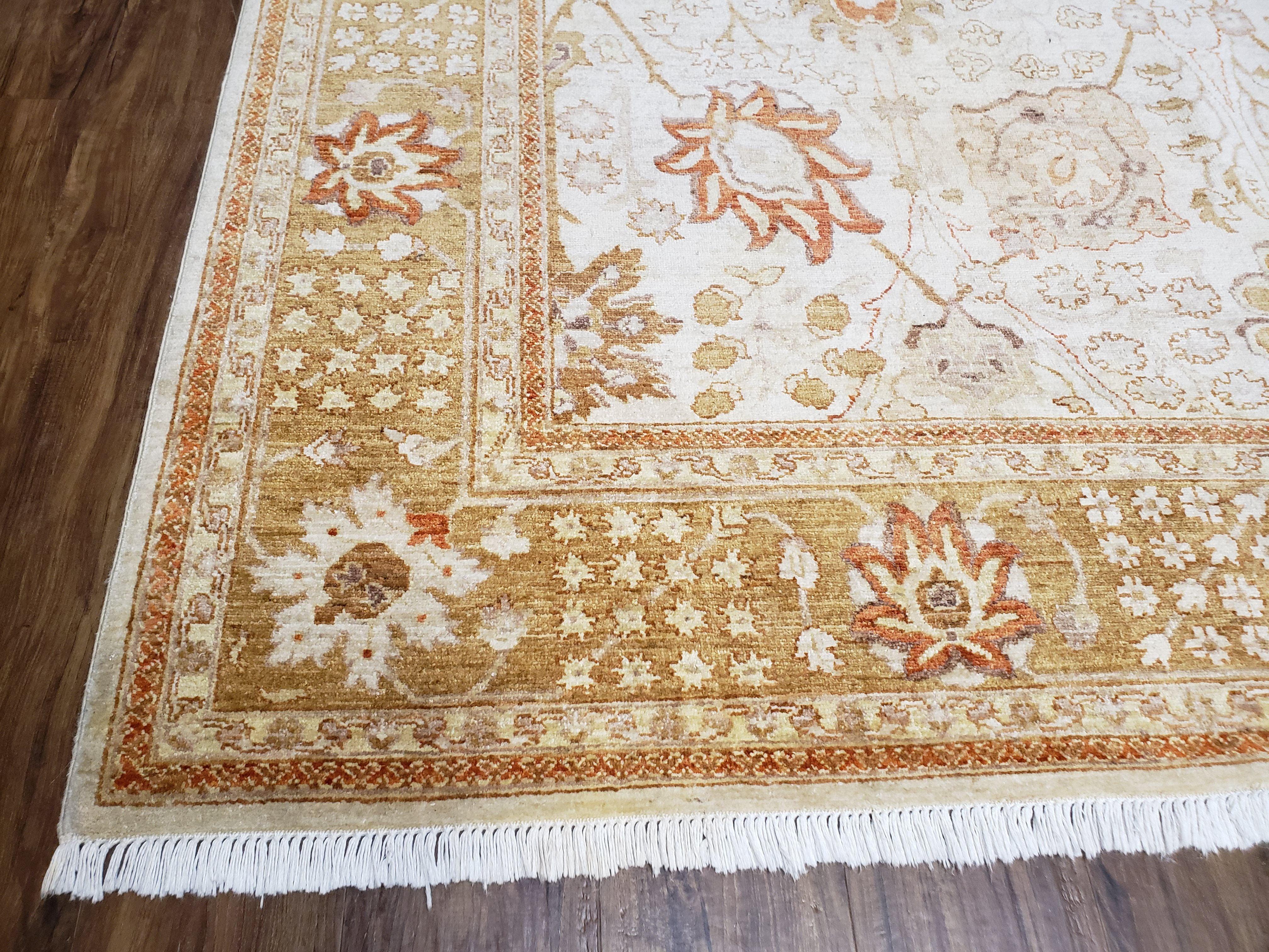 8x10 Oushak Rug, Pakistani Peshawar Wool Carpet, Beige Tan