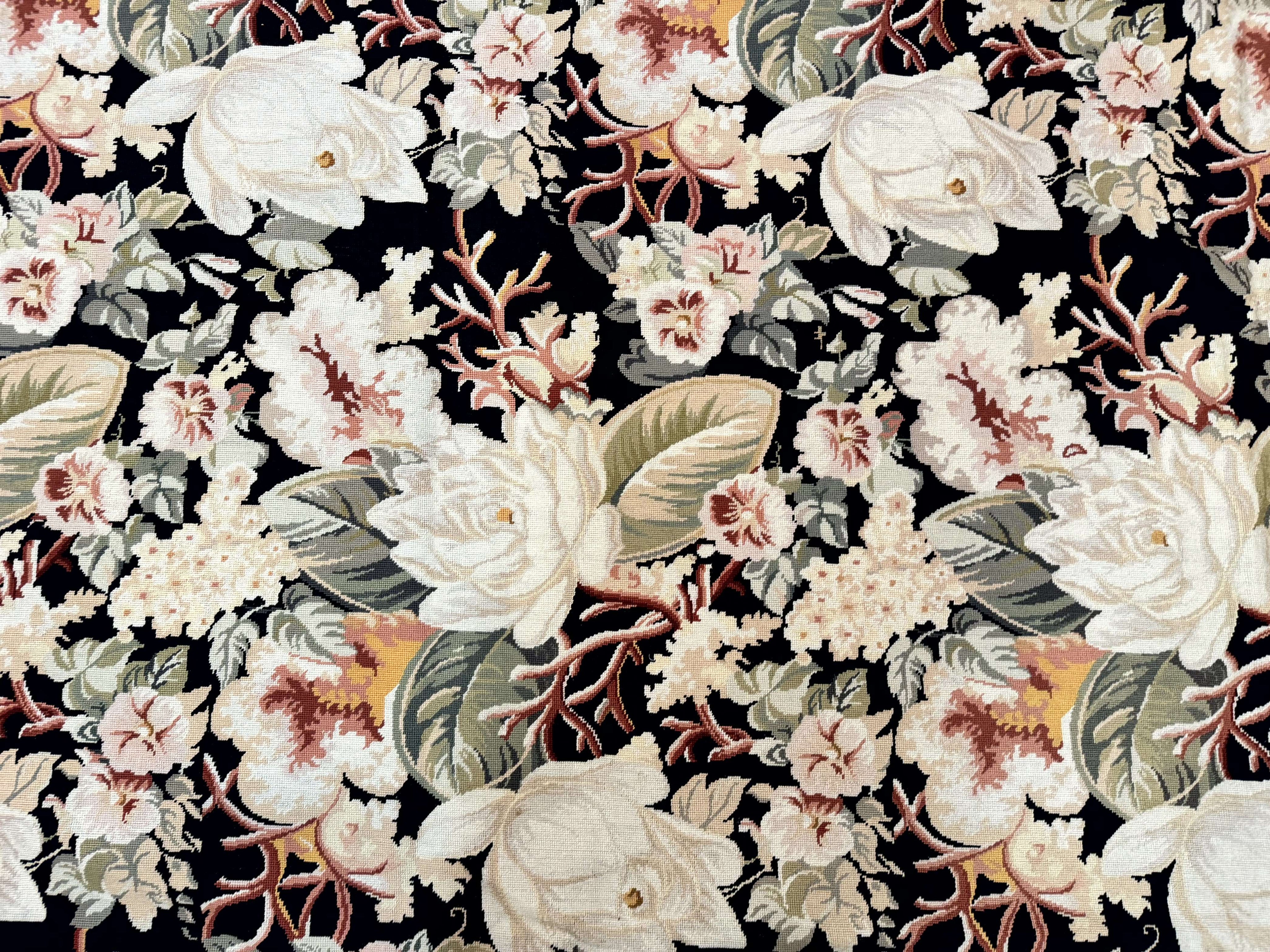 Palace Size Needlepoint Rug 13x17, Extra Large Wool Floral Handmade Carpet, European Design, Botanical