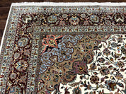 Persian Tabriz Rug 8x11, Floral Medallion Traditional Area Rug, Fine 300 KPSI, Ivory Maroon