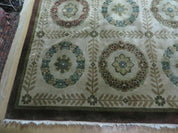 9' X 12' Modern Handmade Indo Lahore Wool Rug Art Deco Olive Ivory Nice Wow
