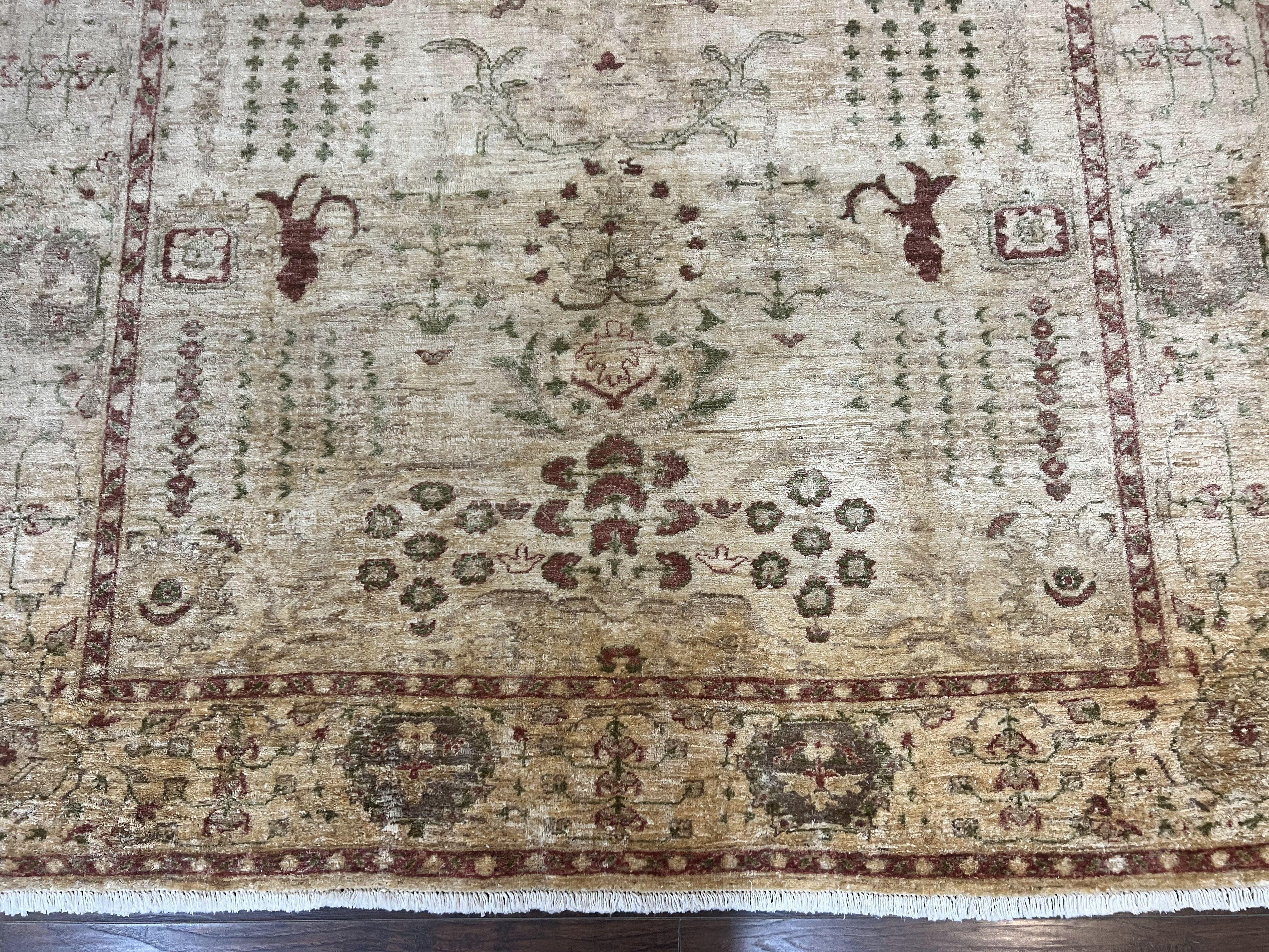 Pakistani Oushak Rug 6 x 9.6, Handmade Wool Peshawar Carpet, Farmhouse Rug