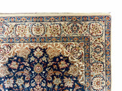 Persian Isfahan Rug 4x5, Navy Blue & Ivory, Wool and Silk Highlights