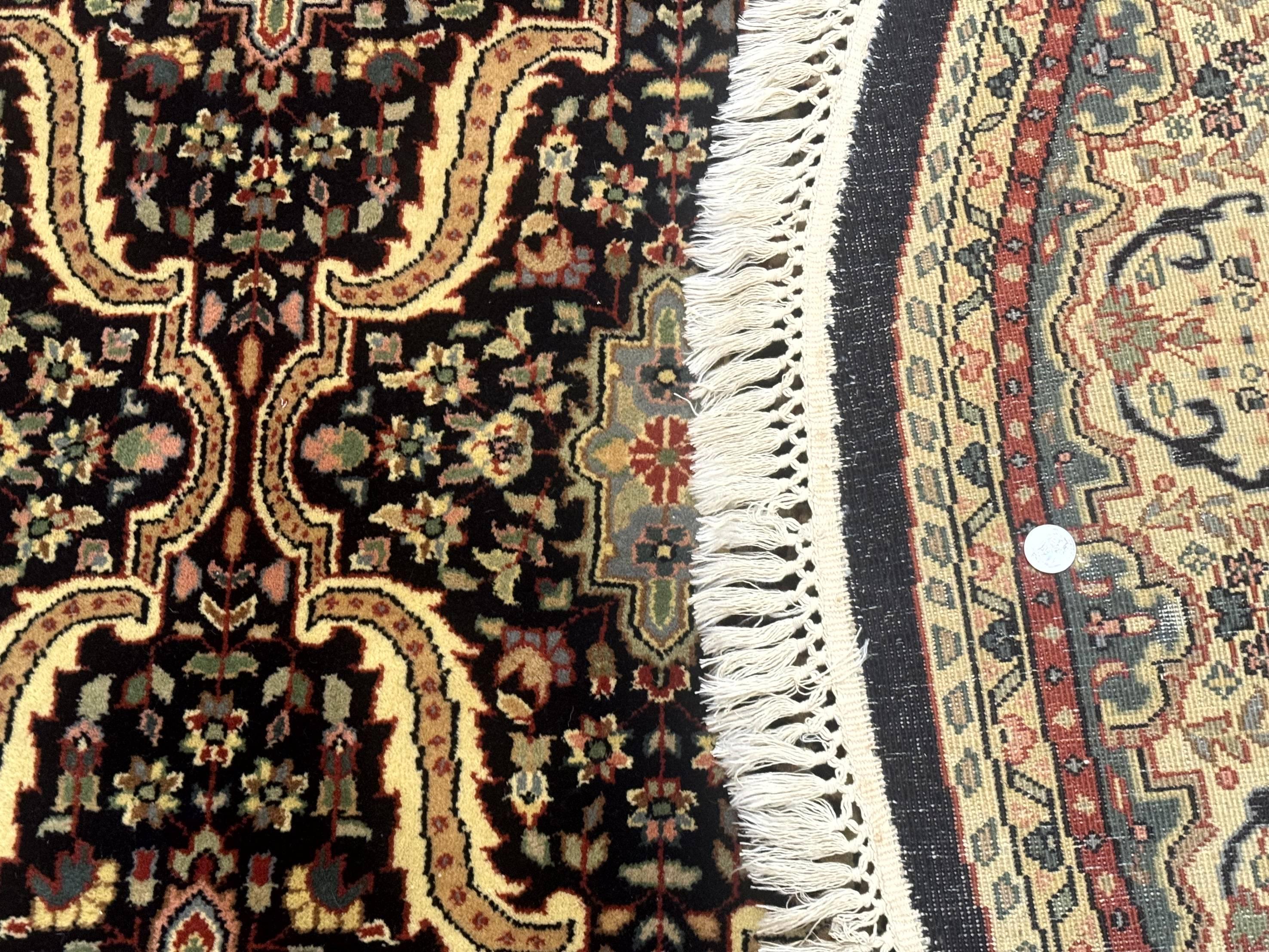 Round Indo Persian Rug 6x6, Indian Bidjar Rug, Navy Blue and Beige