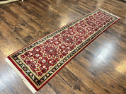 Indo Persian Runner Rug 2.6 x 10, Floral Hand Knotted Wool Hallway Rug, Red