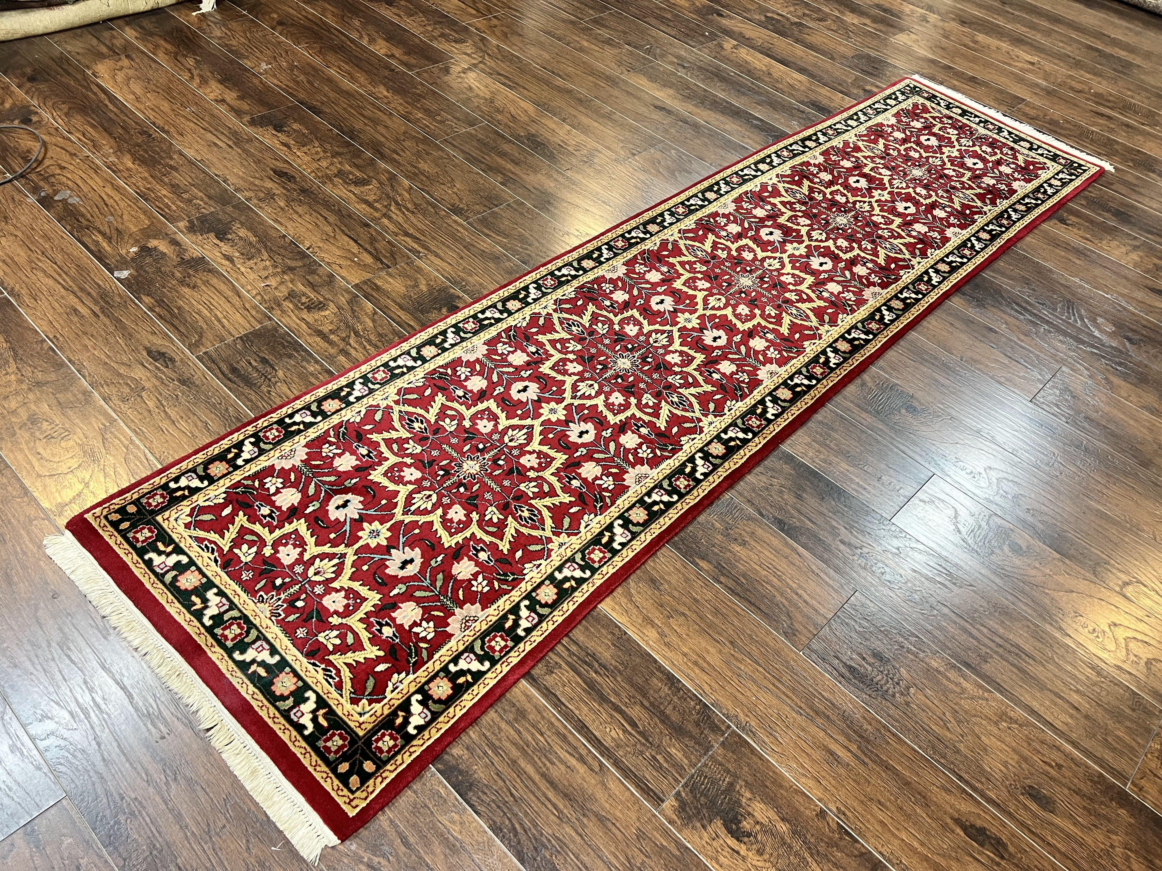 Indo Persian Runner Rug 2.6 x 10, Floral Hand Knotted Wool Hallway Rug, Red