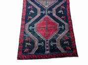 3 X 7 Handmade Wool Tribal Runner Rug Geometric Red Blue Boho Organic Dyes