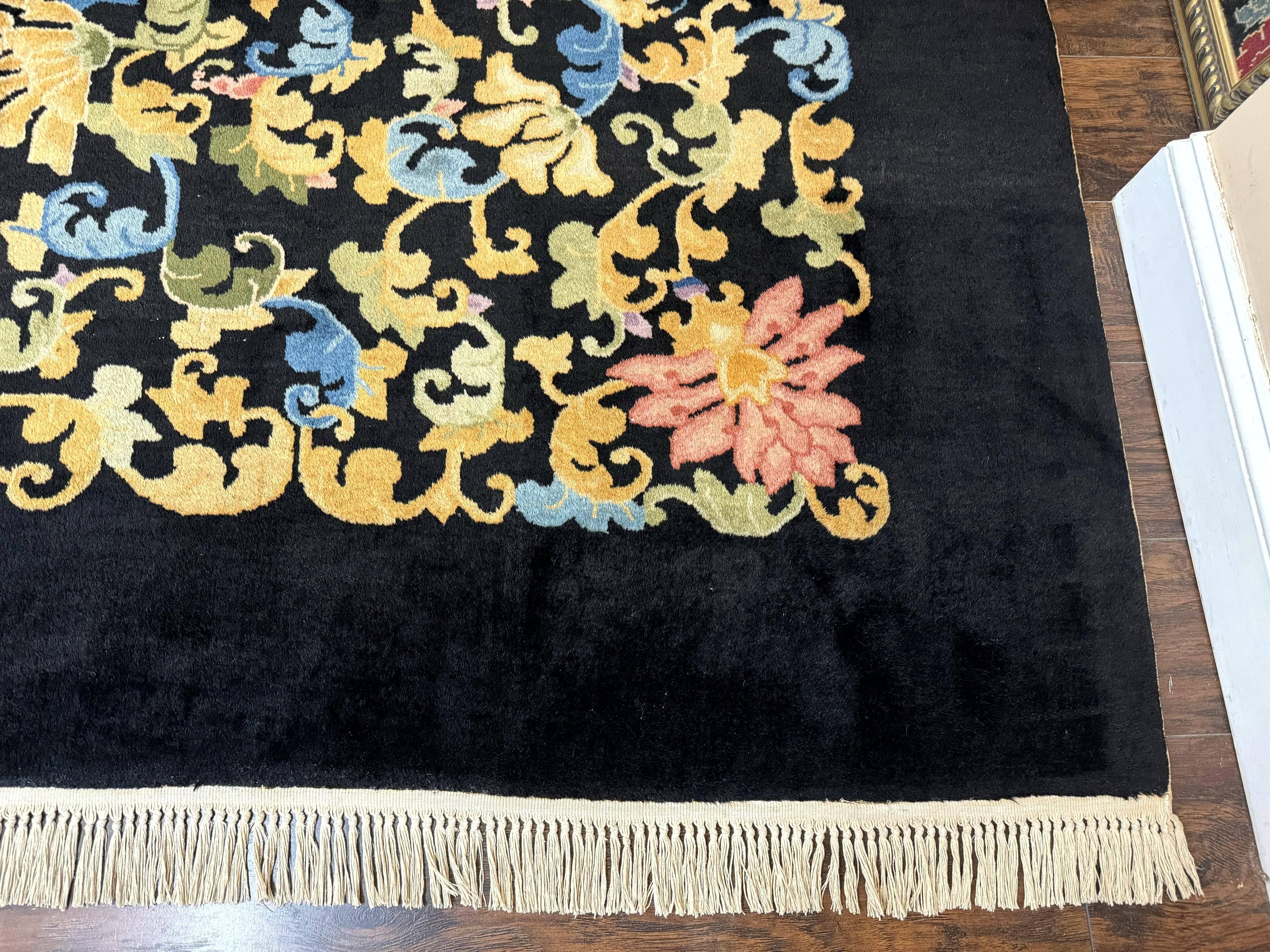 Antique Chinese Peking Rug 12.6 x 14.9, Palace Size Asian Oriental Carpet, Art Deco Rug, Rare