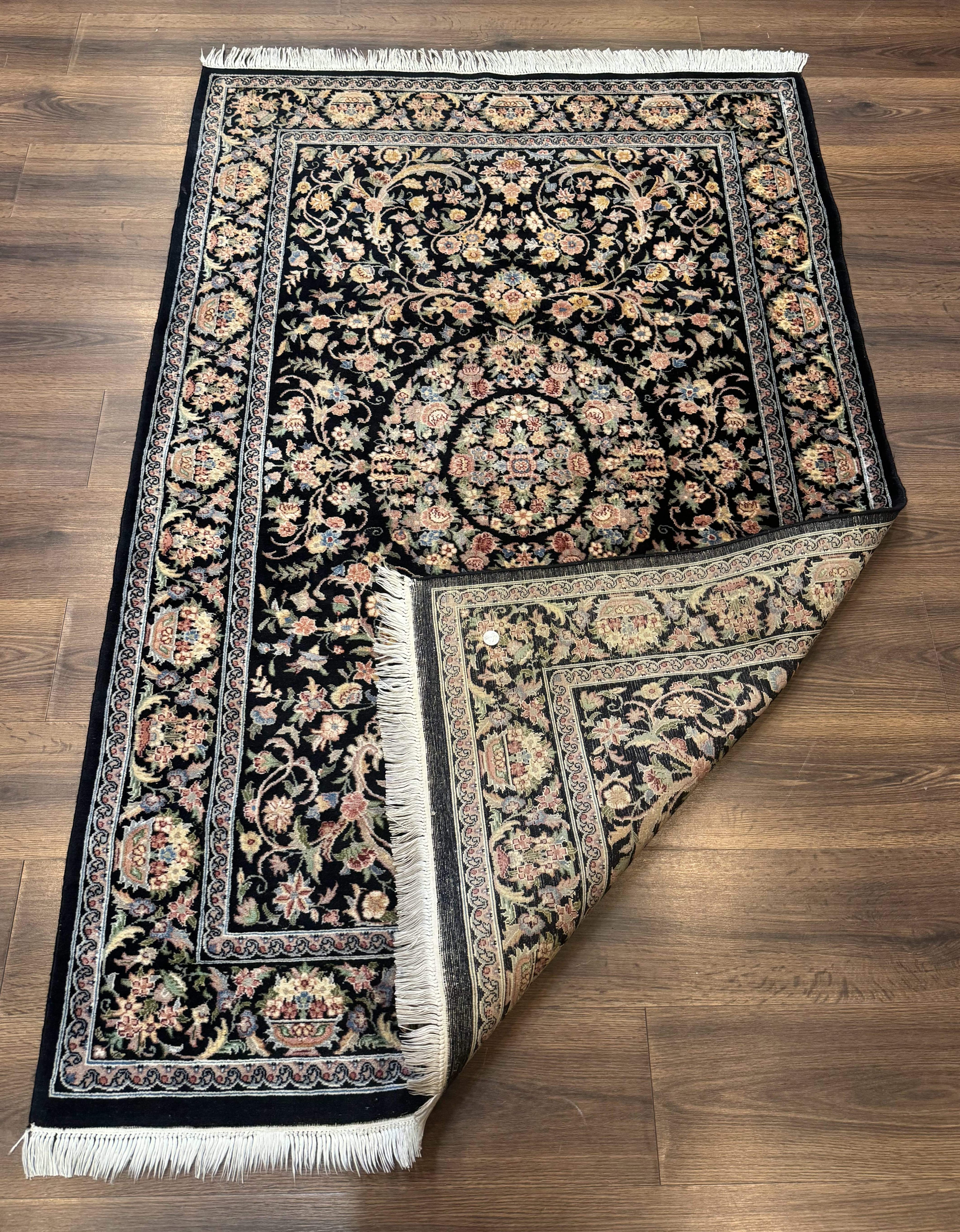 Sino Persian Rug 4x6, Very Fine 260 KPSI, Floral Medallion, Hand Knotted Wool Carpet