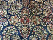 Antique Persian Sarouk Rug 4x6, Hand Knotted 1920s Oriental Carpet 4 x 6 ft, Navy Blue and Red Wool Rug, Handmade Floral Allover Persian Area Rug