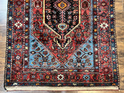 Antique Persian Tribal Rug 4x7, Wool Handmade 1920s Carpet, Red Blue, Persian Hamadan Rug