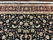 Sino Persian Rug 9x12, Fine Elegant Oriental Carpet 200 KPSI, Black and Dark Red, Allover Floral