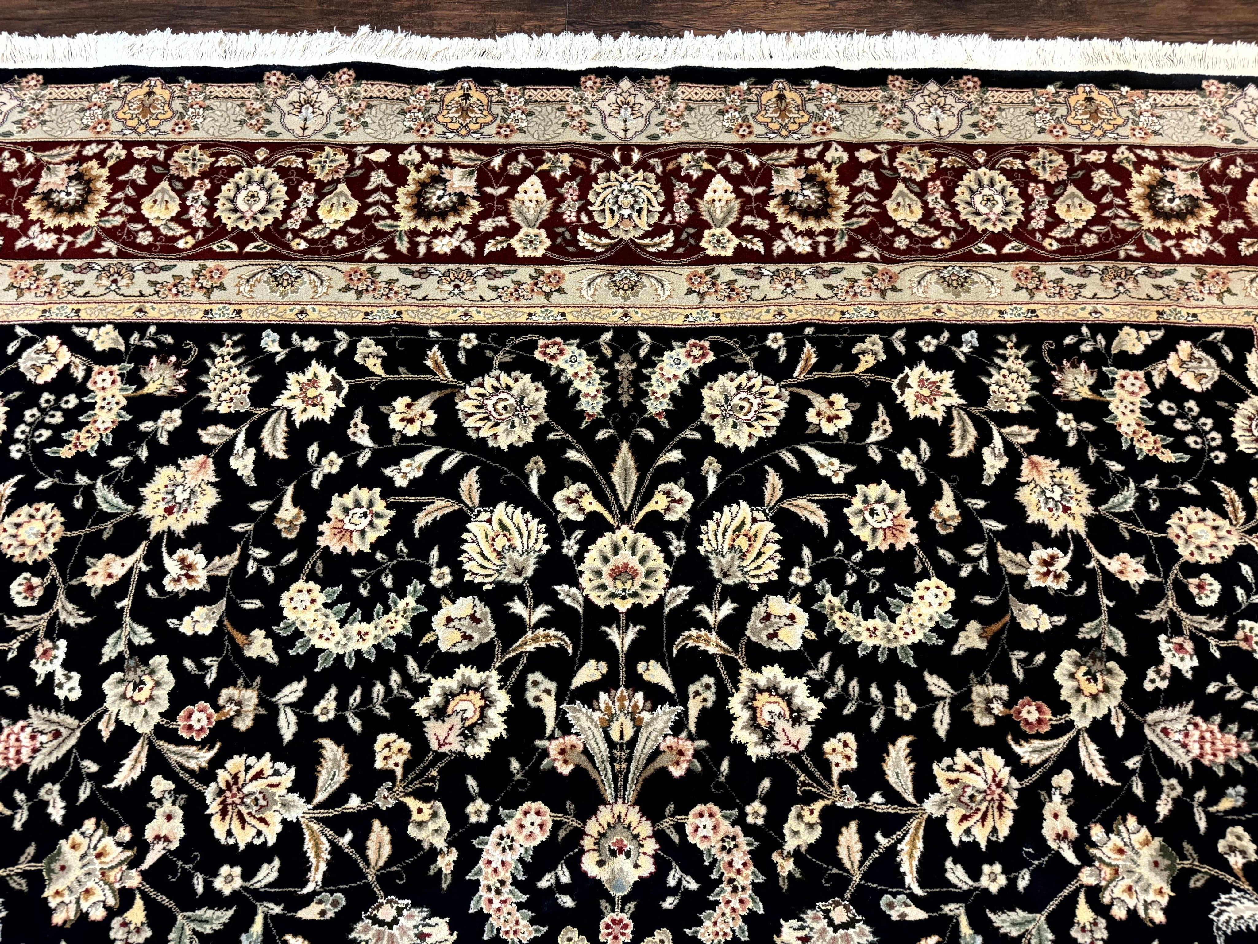 Sino Persian Rug 9x12, Fine Elegant Oriental Carpet 200 KPSI, Black and Dark Red, Allover Floral