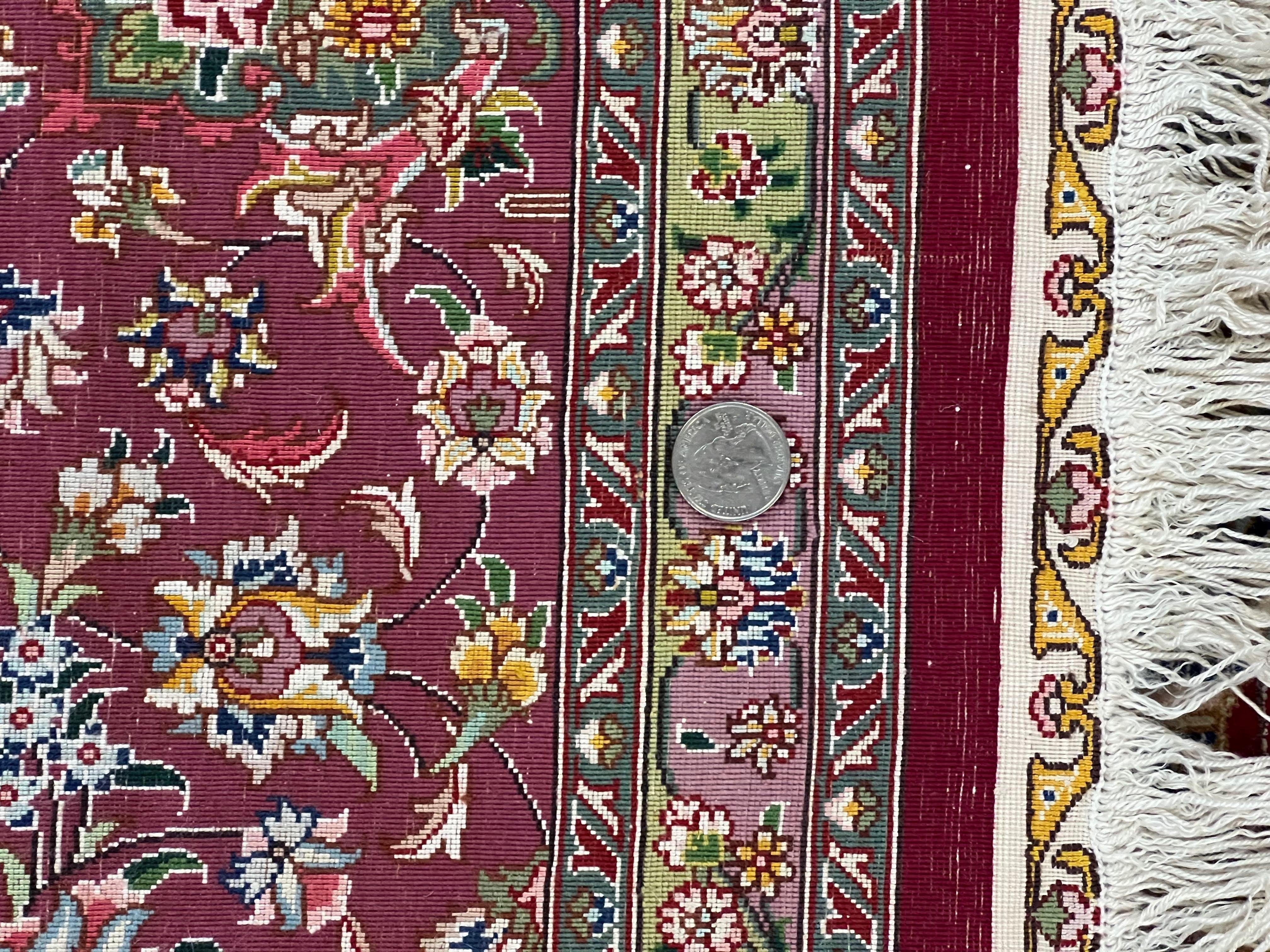 Stunning Persian Tabriz Rug 5x7, Signed by Masterweaver, Maroon, Floral Medallion, Ultra Fine 70 Raj 625 KPSI, Kork Wool Silk Foundation, Handmade