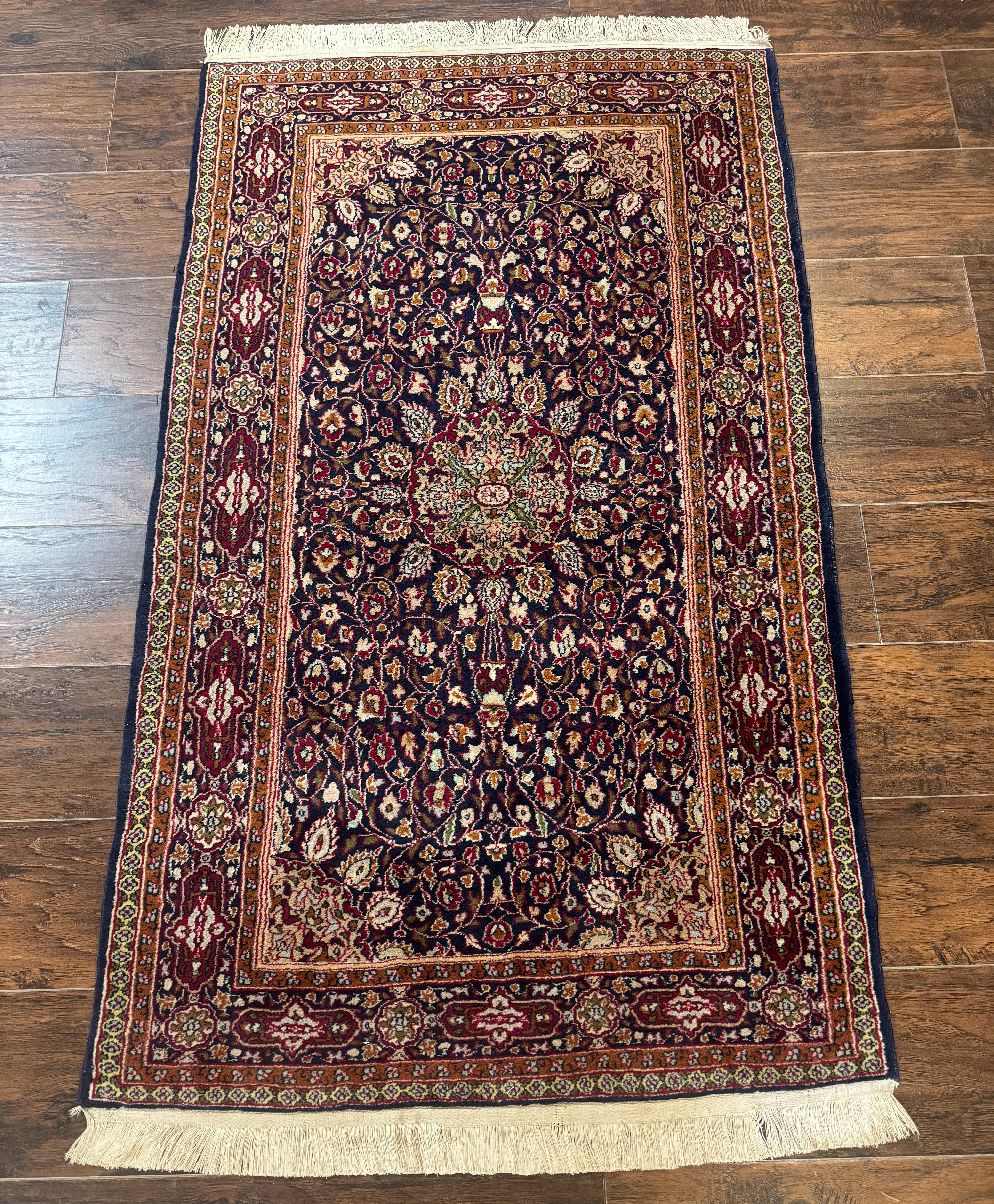 Indo Kashmiri Rug 3x5, Navy Blue, Very Fine 400 KPSI, Pair A