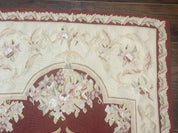 Aubusson Runner Rug 3x10, European Design, Red and Beige, Elegant, Handmade Wool Rug