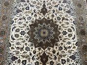 Wonderful Persian Tabriz Rug 7x10, Floral Medallion, Very Fine Oriental Carpet, Ivory