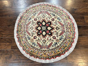 Silk Persian Tabriz Round Rug 3x3 ft, Very Fine Hand Knotted Carpet 380 KPSI, Cream & Gold, Bird Pictorials, Floral, Rare
