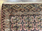 Persian Turkoman Rug 4x6, Wool Hand Knotted Antique Bokhara Carpet, Red Pink, Handmade Tribal Oriental Rug 4 x 6 ft