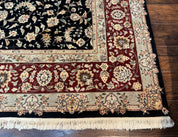 Sino Persian Rug 9x12, Fine Elegant Oriental Carpet 200 KPSI, Black and Dark Red, Allover Floral