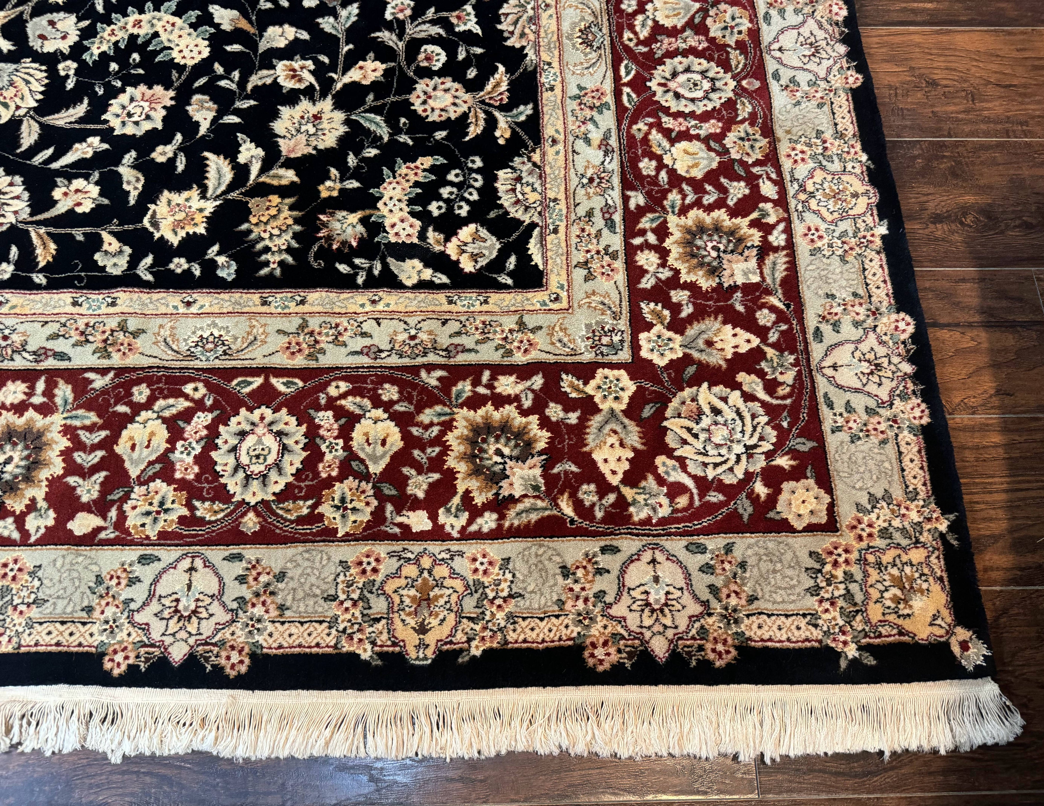 Sino Persian Rug 9x12, Fine Elegant Oriental Carpet 200 KPSI, Black and Dark Red, Allover Floral