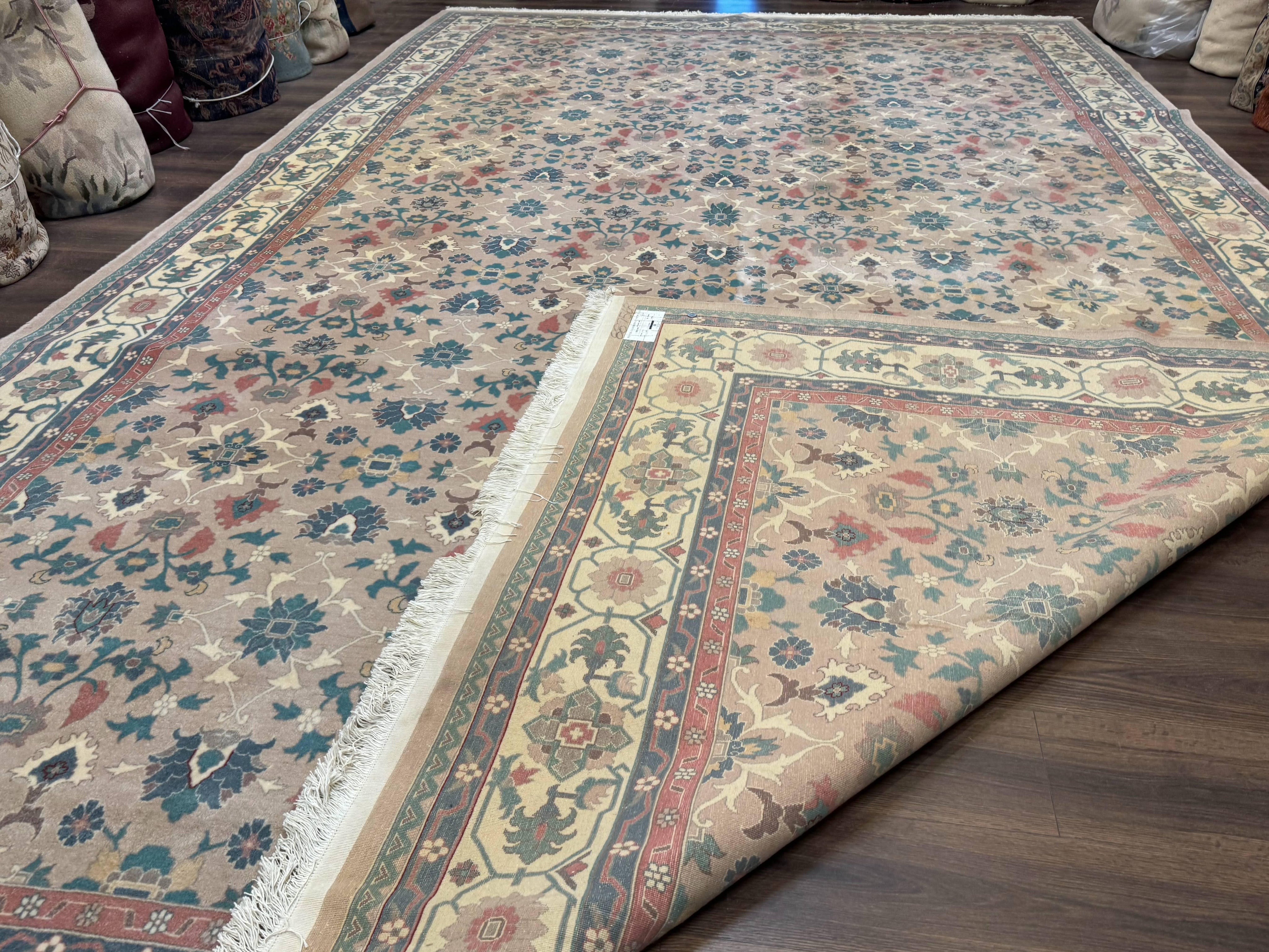 Palace Size Wool Rug 10x18, Sino Persian Kerman Rug, Oversized Hand Knotted Carpet, Light Taupe, Allover Pattern
