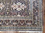 Navy Blue Persian Kashan Rug, Hand-Knotted, Wool, 4' 8" x 7' 4", Pair B