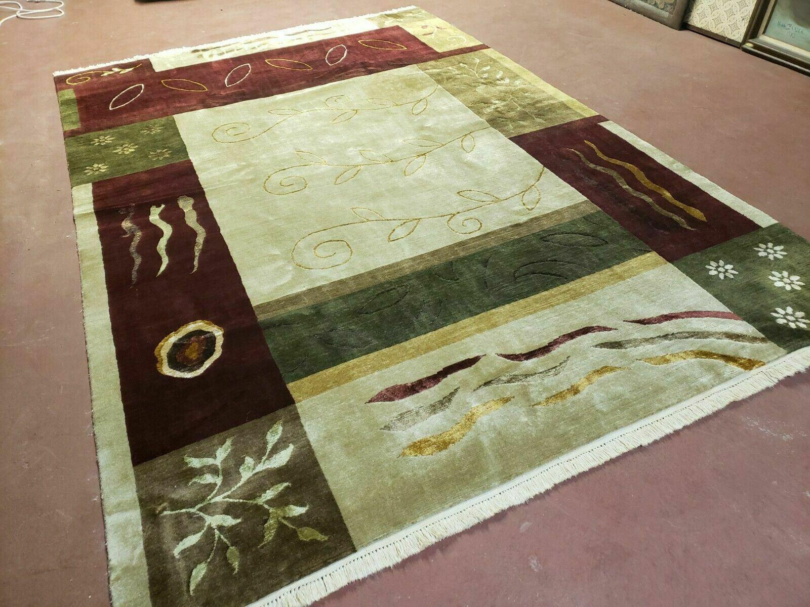 6' X 9' Modern Handmade Tibetan Nepal Wool & Silk Rug Decorative Abstract Gold