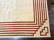 Modern Tibetan Rug 11 x 14.6, Wool and Silk, Simple Design, Handmade Large Area Rug, Cream