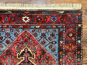 Antique Persian Tribal Rug 4x7, Wool Handmade 1920s Carpet, Red Blue, Persian Hamadan Rug