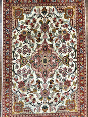Small Persian Tabriz Rug 2x3, Floral Medallion, Wool and Silk, 340 KPSI