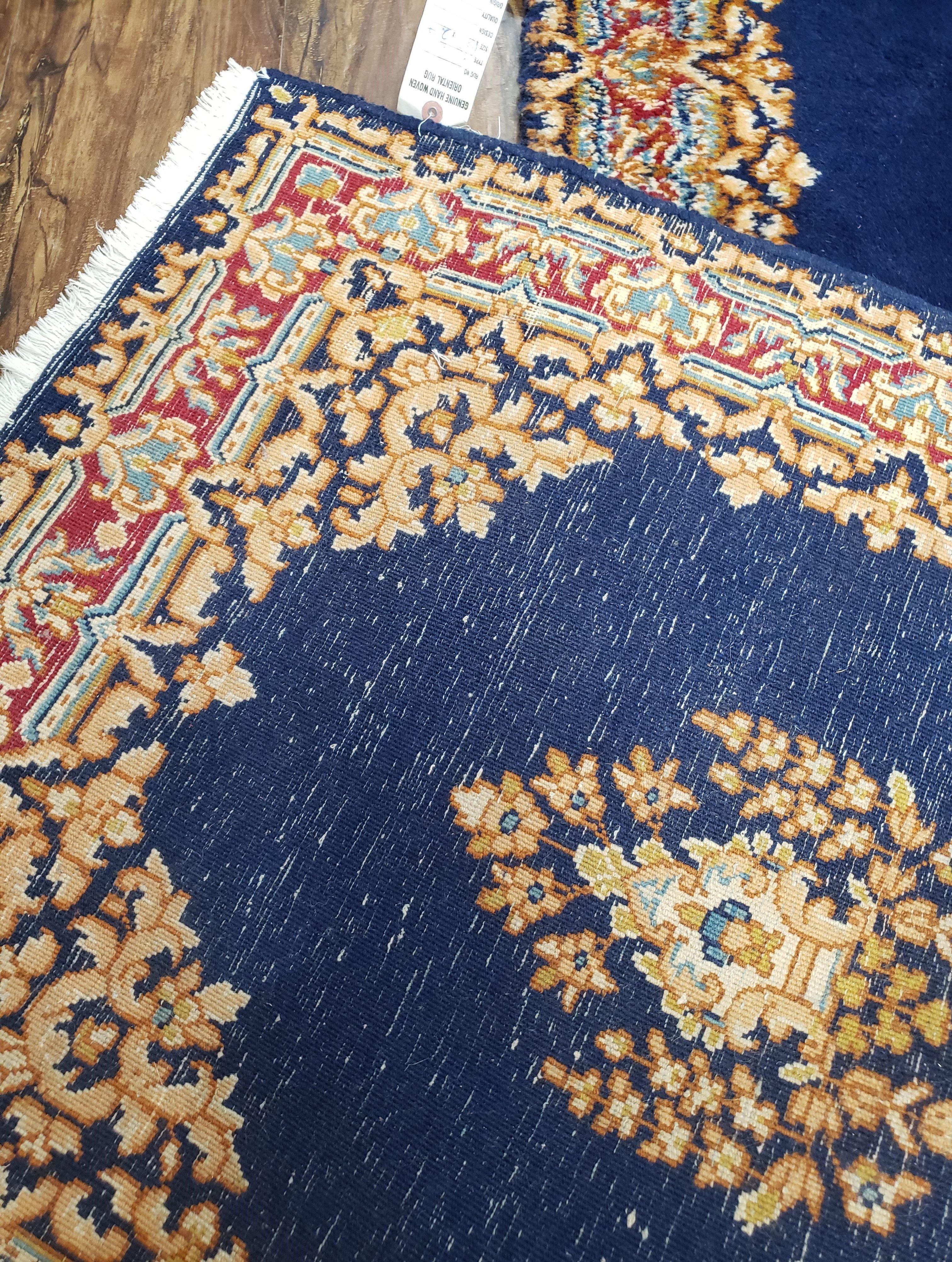 Semi Anique Dark Blue Persian Kerman Runner, 2'7" x 13'5"