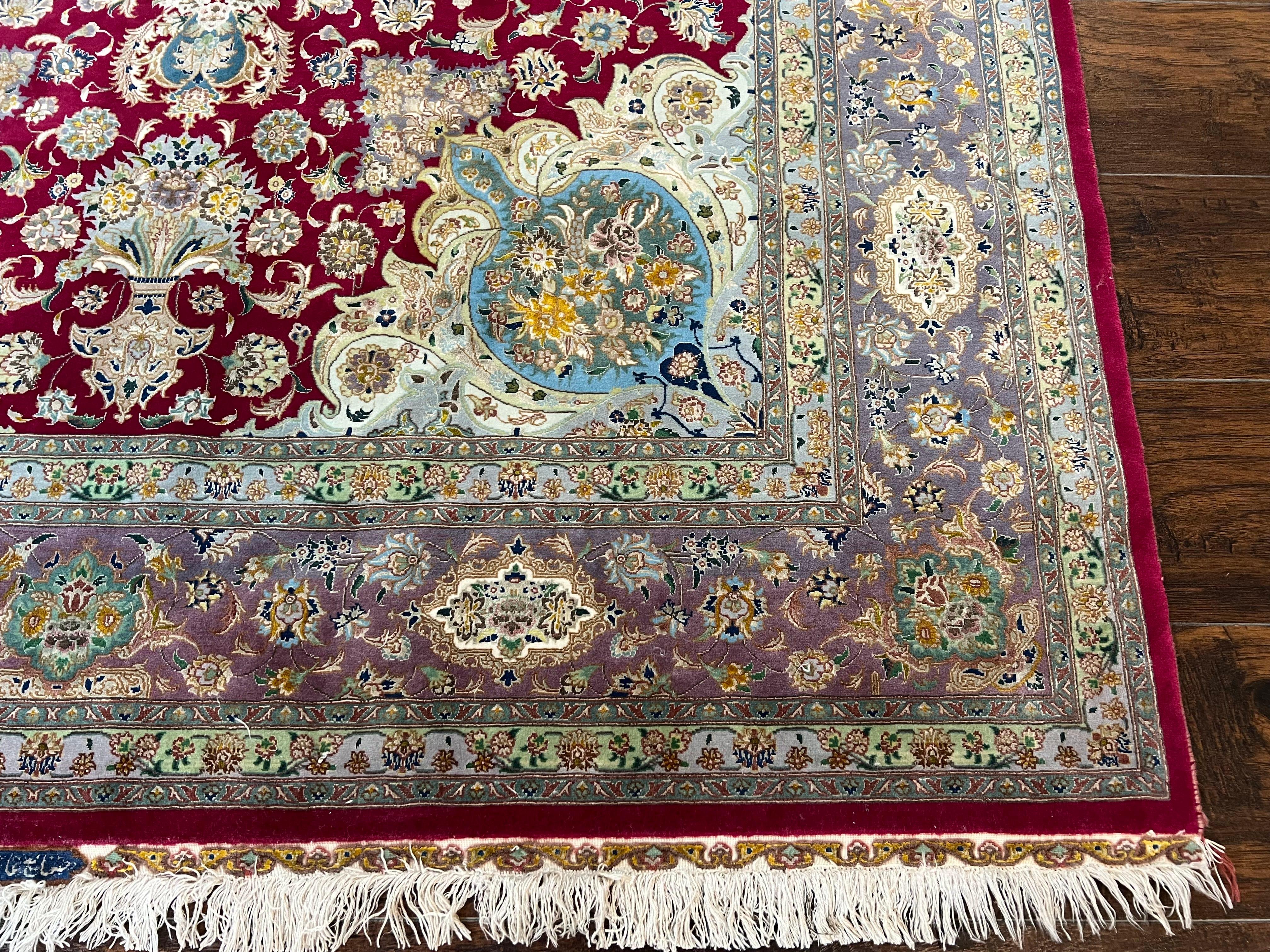Stunning Persian Tabriz Rug 5x7, Signed by Masterweaver, Maroon, Floral Medallion, Ultra Fine 70 Raj 625 KPSI, Kork Wool Silk Foundation, Handmade