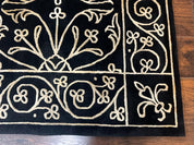 Tibetan Rug 8x10, Wool and Silk, Raised Pattern, Black and Gold, Floral