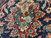 Persian Sarouk Rug 9x12, Red and Dark Blue Floral Allover Antique Persian Carpet, Handmade Wool Qazvin Rug