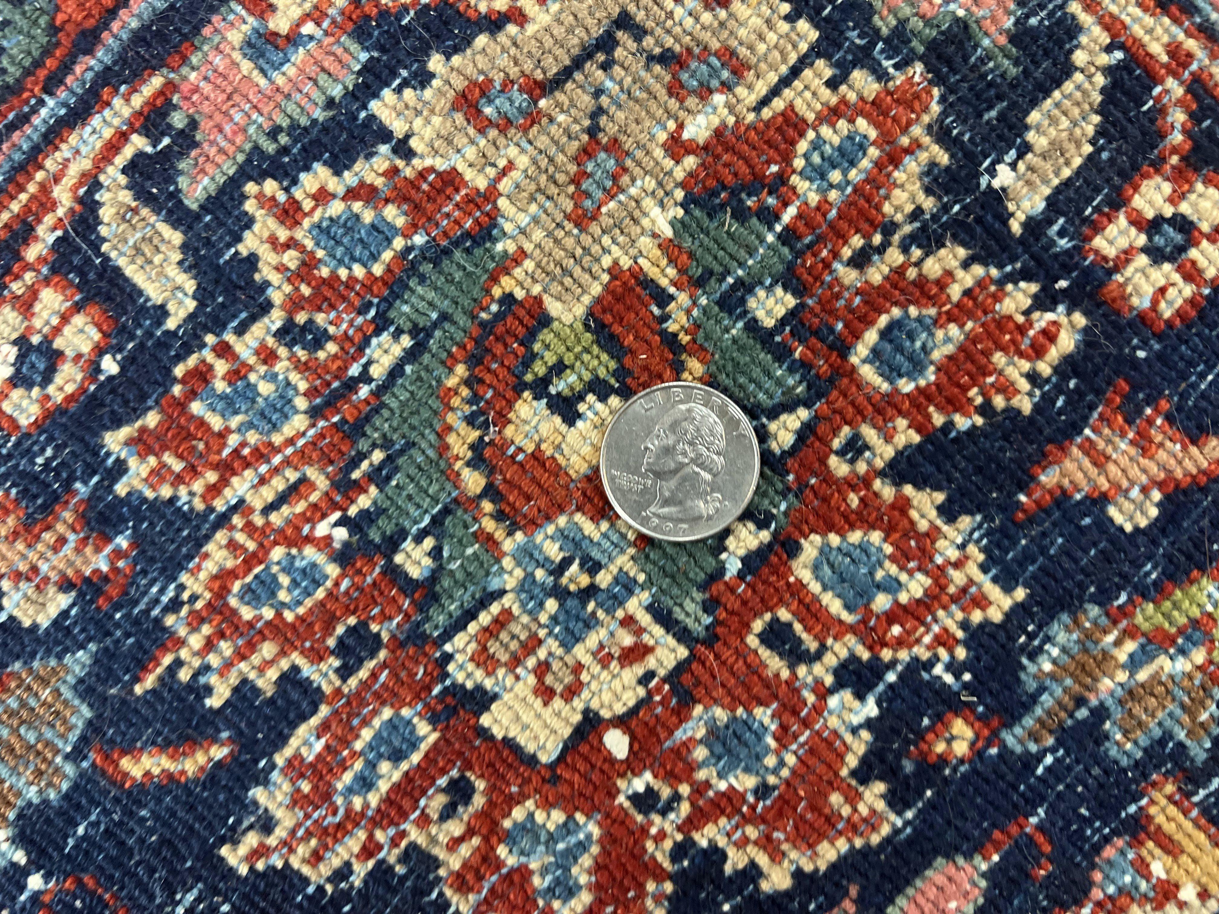 Persian Sarouk Rug 9x12, Red and Dark Blue Floral Allover Antique Persian Carpet, Handmade Wool Qazvin Rug