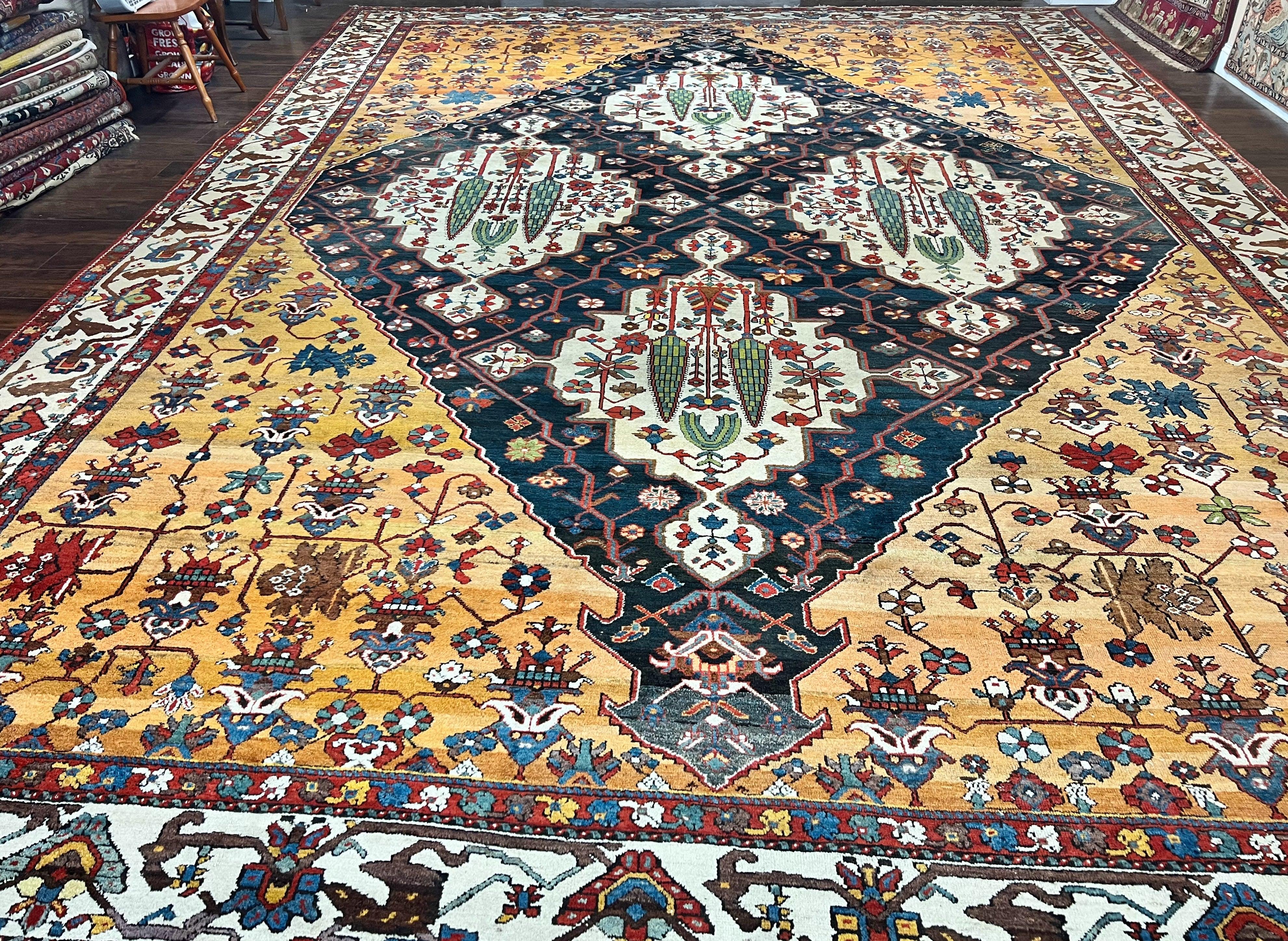Antique Persian Bakhtiari Rug 14x19 – Rare Palace Size Carpet
