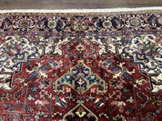 Antique Persian Heriz Rug 8x11, Geometric Tribal Wool Carpet, Brick Red