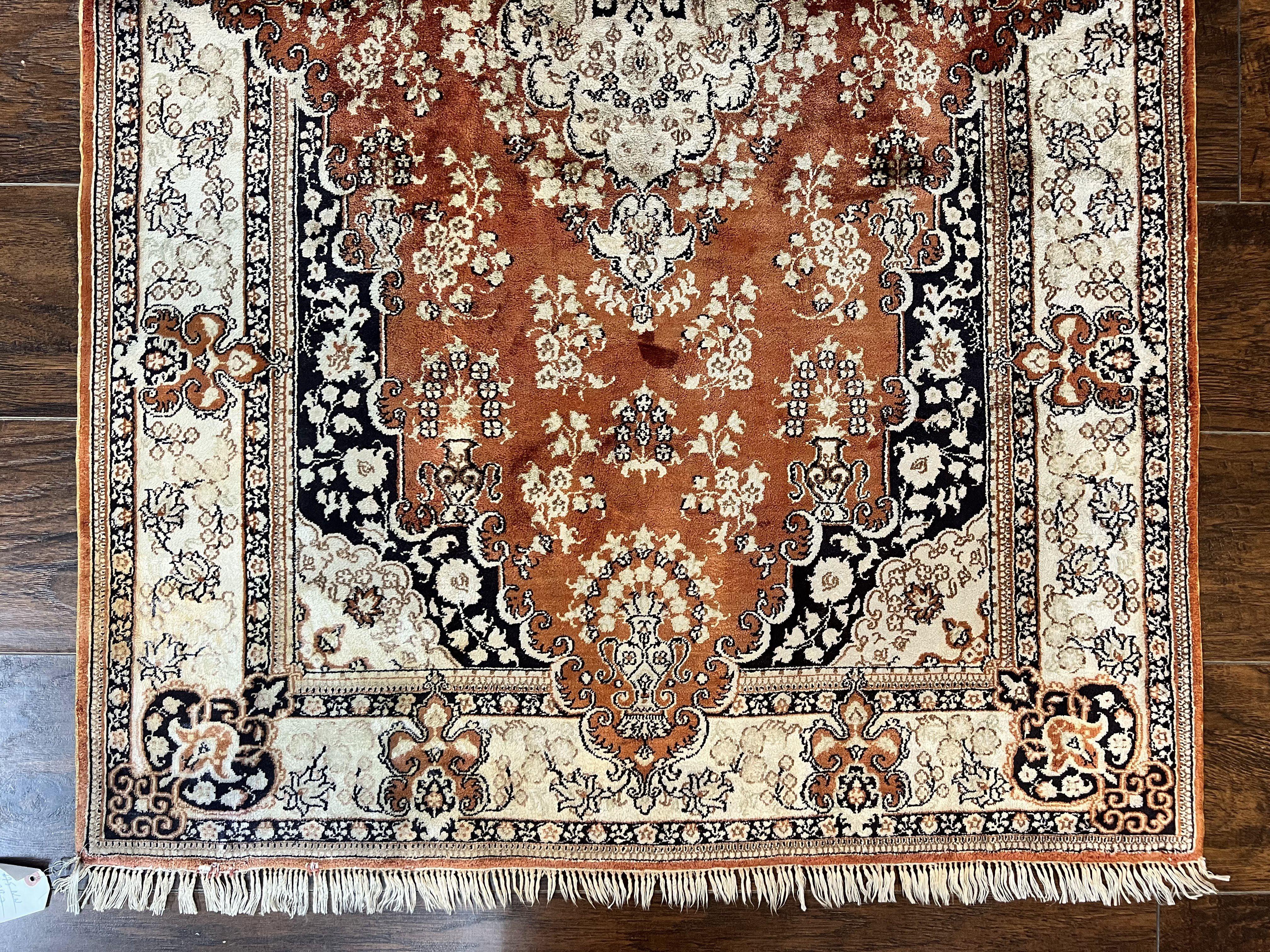 Turkish Silk Rug 3x5, Very Fine 400 KPSI, Floral Medallion, Handmade Hand Knotted Silk on Silk Oriental Carpet