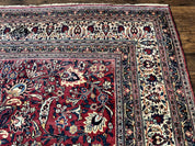 Antique Persian Mashad Rug 10x12, Red and Ivory, Signed by Master Weaver