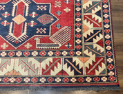 Turkish Kazak Rug 6x8, Caucasian Design, Geometric Medallions, Red Blue Beige
