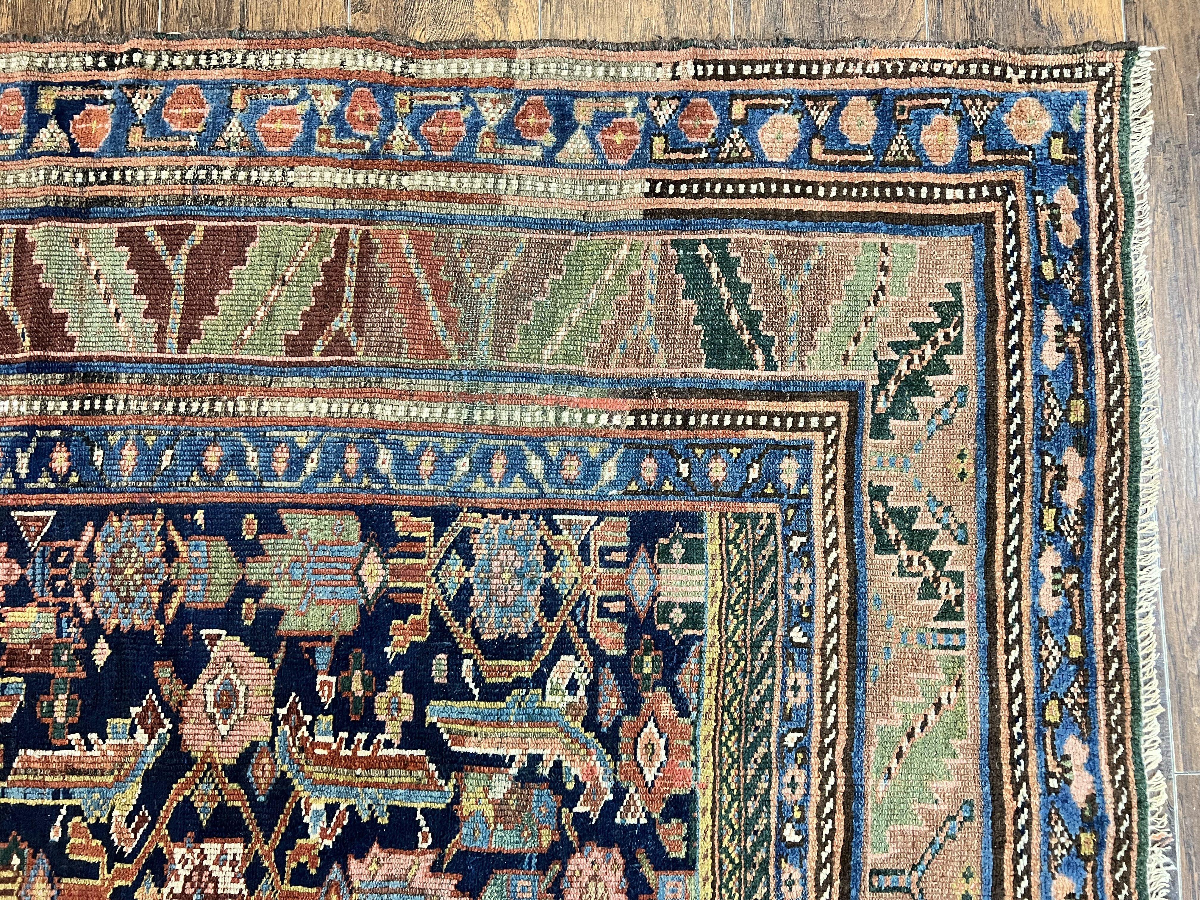 Caucasian Kalegy Rug 6x11, Wide Runner, Wool Hand Knotted Carpet, Navy Blue Tribal Rug, 1920s Antique Rug, 6 x 11 Oriental Carpet