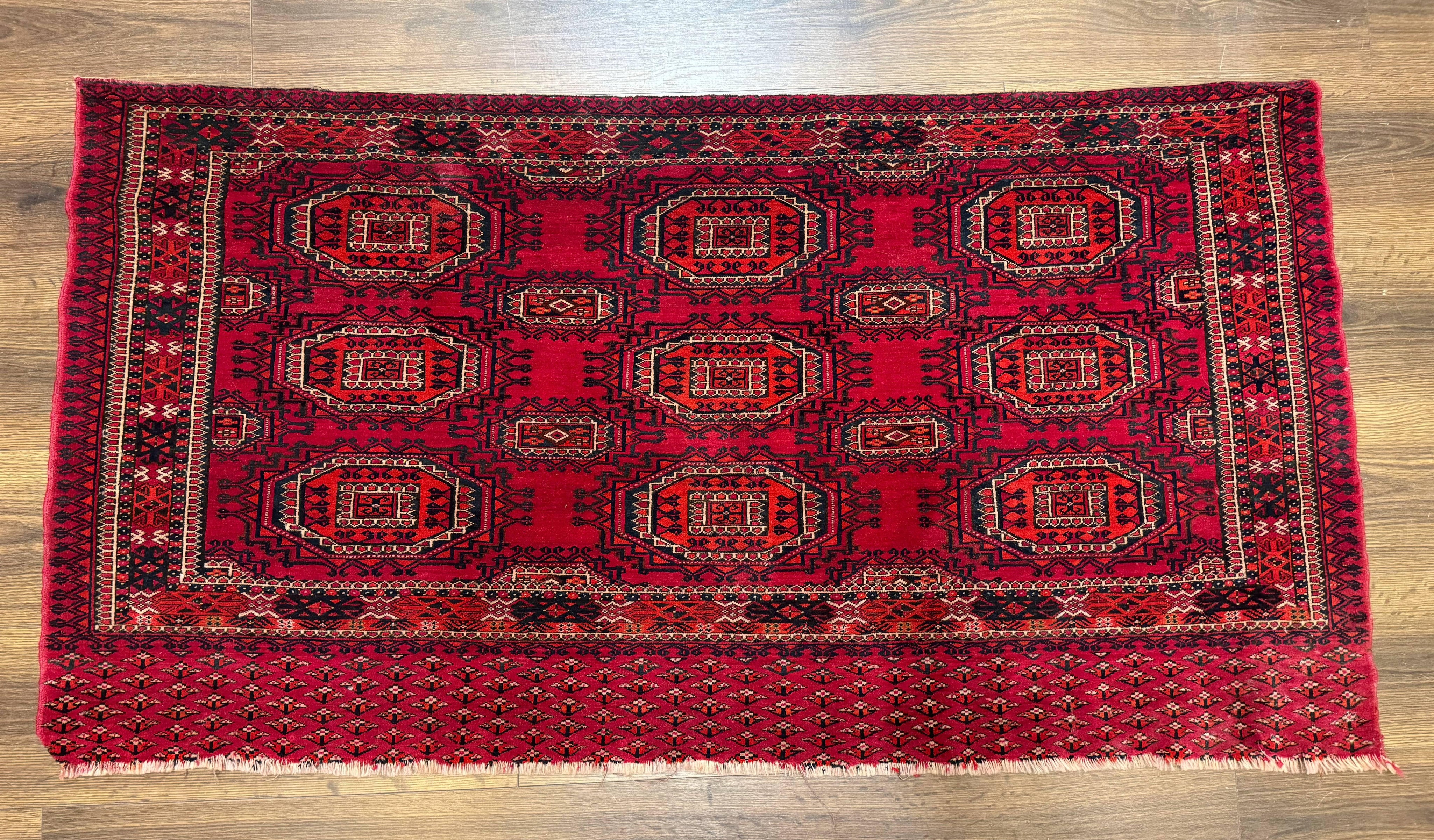 Antique Turkoman Salor Rug, Turkoman Textile, Fine 400 KPSI, Red, Persian Tribal Rug