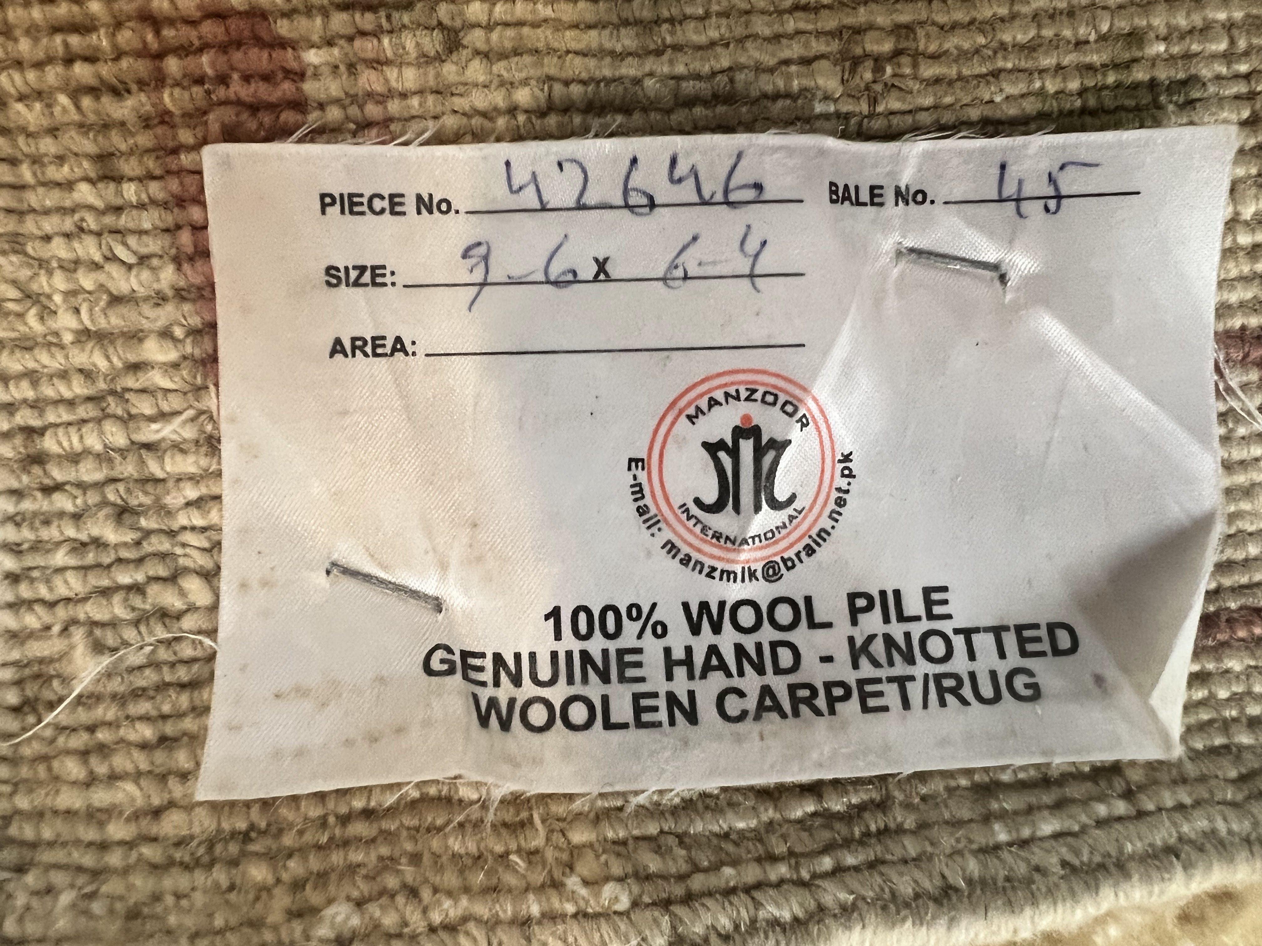 Pakistani Oushak Rug 6 x 9.6, Handmade Wool Peshawar Carpet, Farmhouse Rug