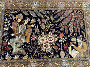 Persian Qum Pictorial Rug 4.8 x 6.5 - Layla & Majnun, Birds