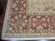 Large Turkish Soumak Rug 10x14, Flatweave Dhurrie, Handmade, Light Green and Salmon