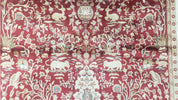 Silk Carpet 4x6 Dark Red & Cream, Tree of Life Rug, Animal Motifs, Birds Deer Rabbits, All Bamboo Silk, 4 x 6 Silk Area Rug